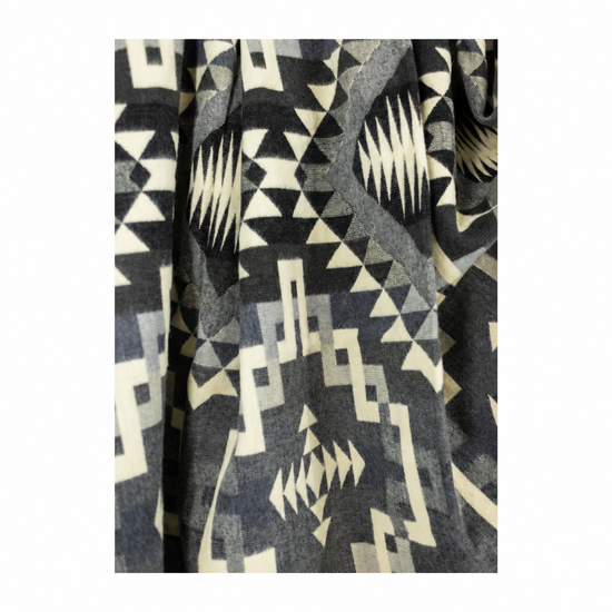 Reversible Handwoven Alpaca Throw Blanket | Interlocking Lines Gray, Black & Cream | Yachana Collection