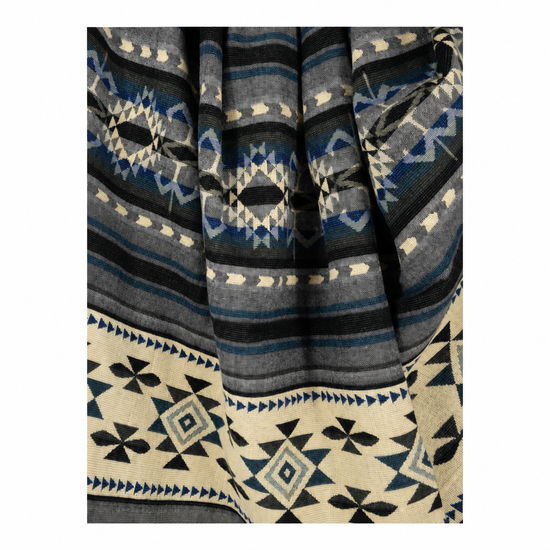 Reversible Handwoven Alpaca Throw Blanket | Geometric Blue, Gray & Cream | Yachana Collection