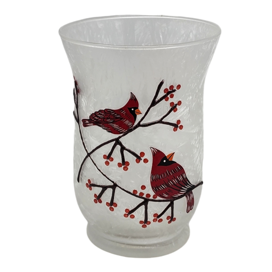 Frosted Glass Cardinal Design Hurricane Candle Holder