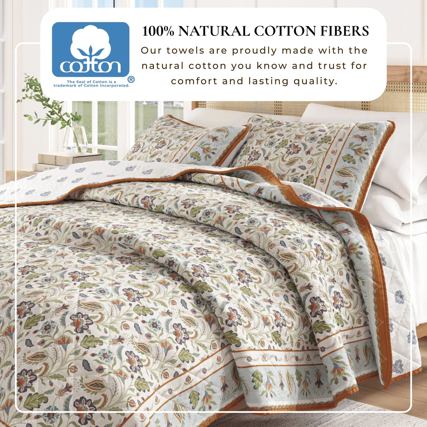 Floral Boho Printed Cotton Quilt Set - Indira Collection