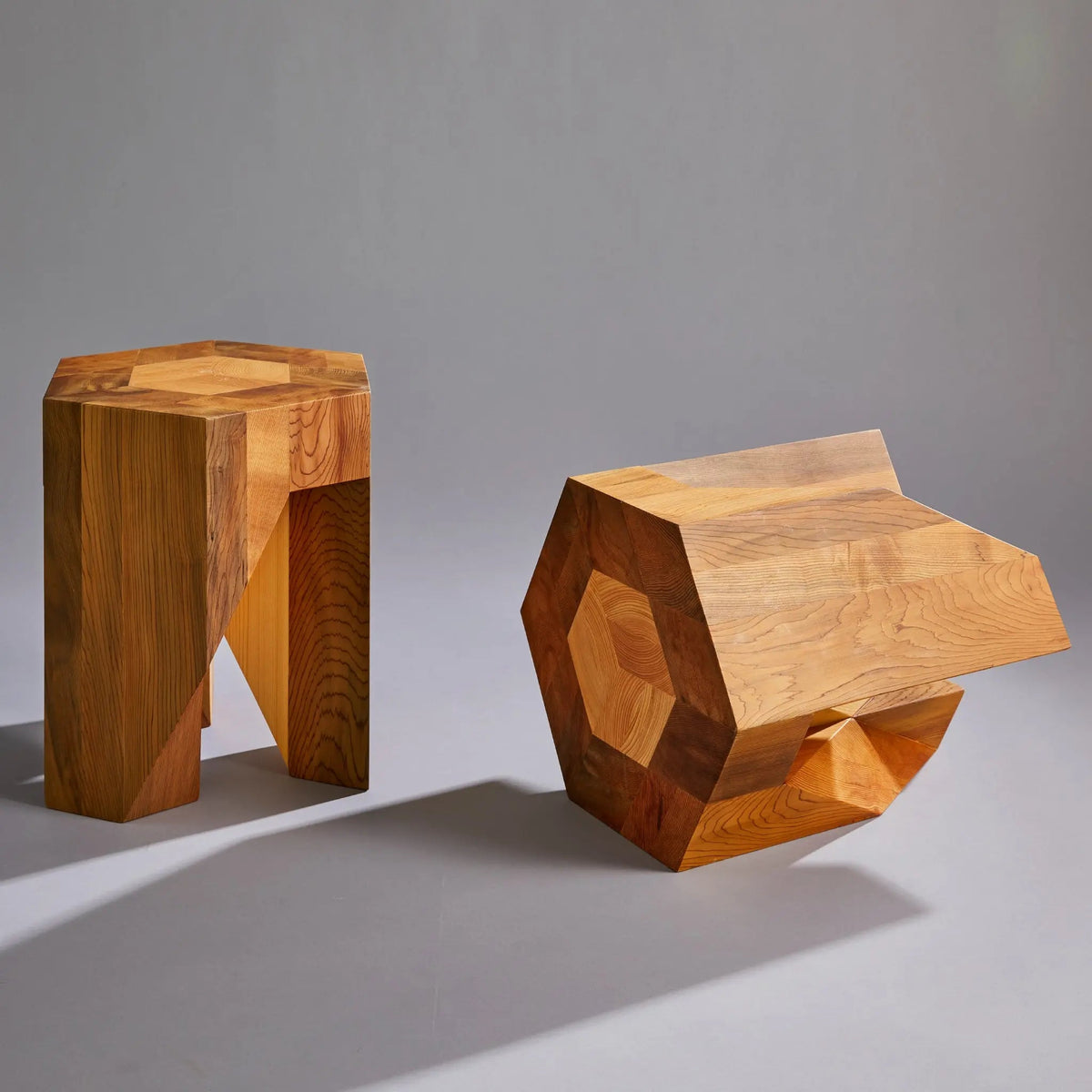 Jindai Cedar Stool - Yosegi Pair Stool Edition