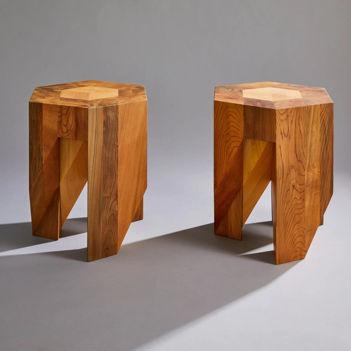 Jindai Cedar Stool - Yosegi Pair Stool Edition