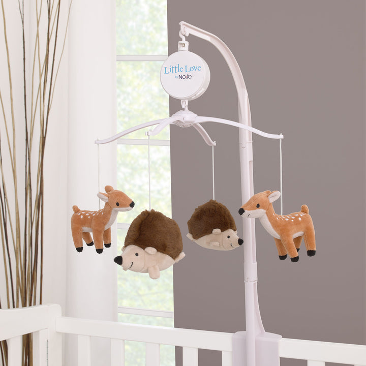 Woodland Meadow Taupe, Tan, and Brown Plush Deer and Hedgehog Musical Mobile